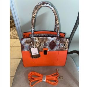 Orange snakeskin satchel handbag
